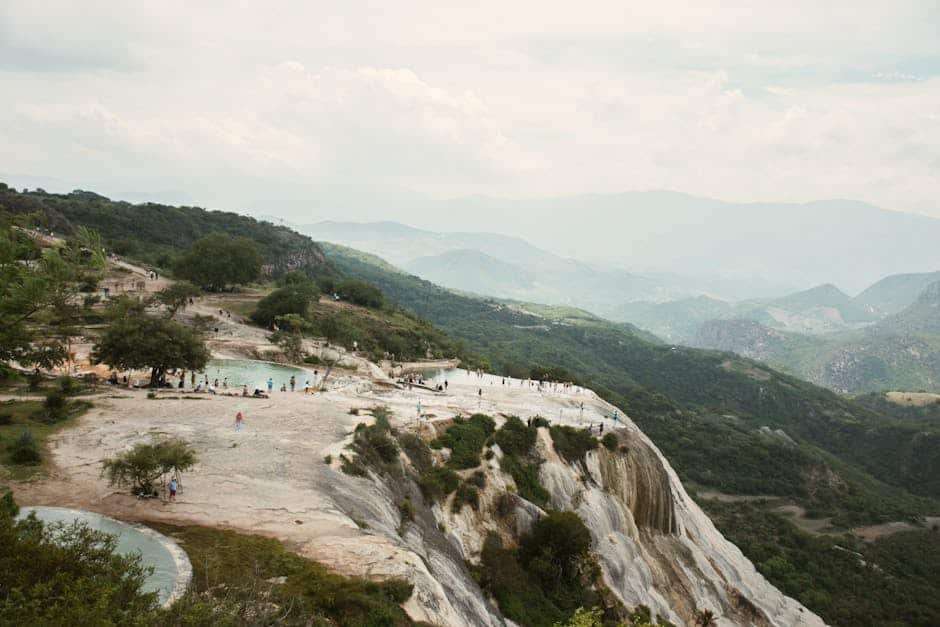 A breathtaking aerial view of the renowned Hierve el Agua mineral falls in Mexico.